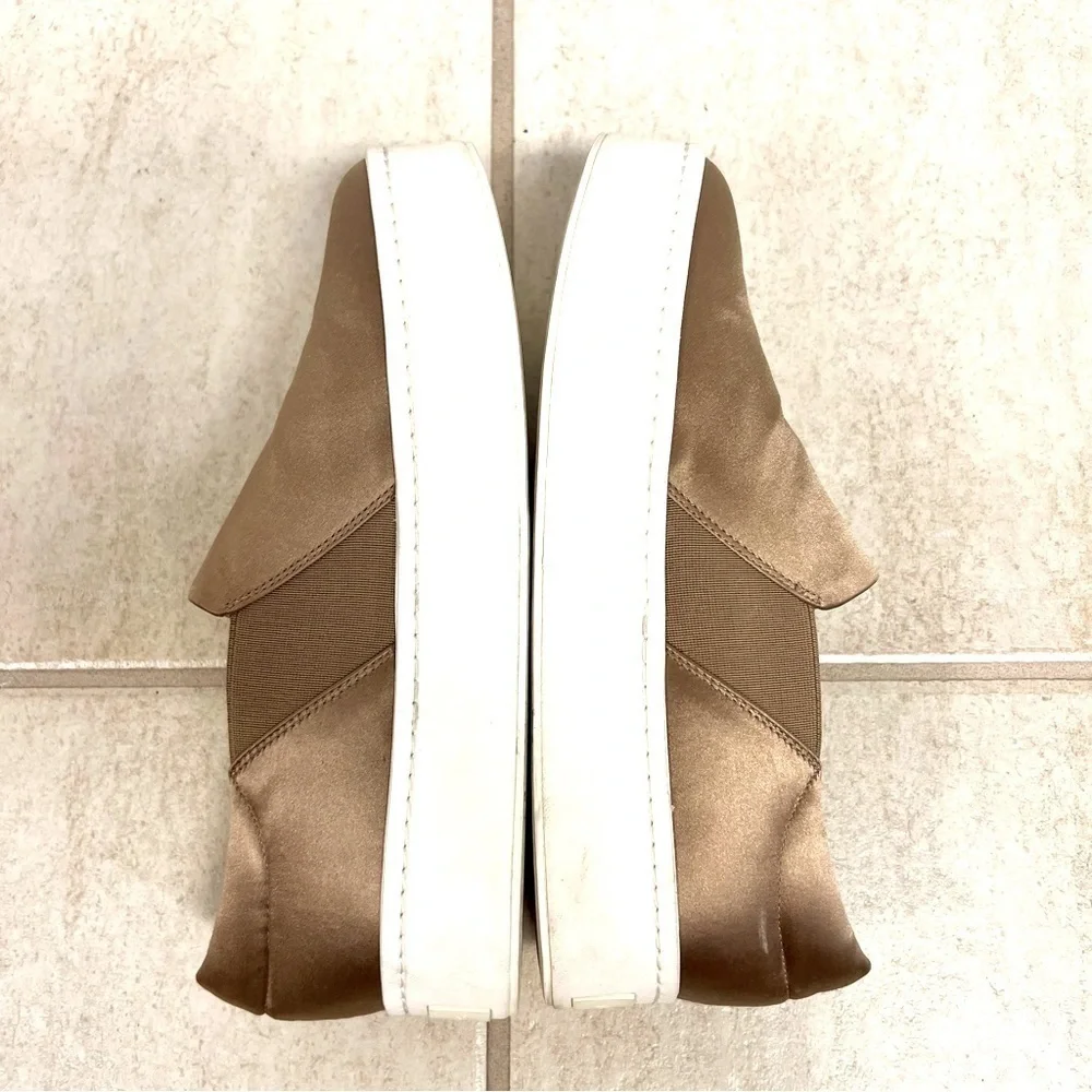 VINCE Warren Platform Sneakers Tan satin women’s size 8M preppy comfy